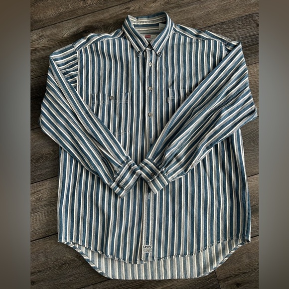 Levi’s 90s Blue Striped Button-Up Shirt | Authentic Jeanswear Rare Vintage Find - Picture 7 of 12